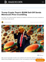 Trump Crypto Team’s $20M Sell-Off Sends Memecoin Price Crumbling - DailyCoin