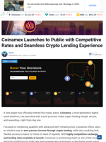 Coinamex Launches to Public with Competitive Rates and Seamless Crypto Lending Experience