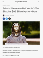Satoshi Nakamoto Net Worth 2026: Bitcoin's $82 Billion Mystery Man