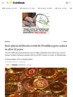 Rare physical bitcoin worth $1.78 million gets cashed in after 12 years