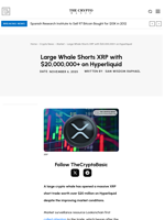 Large Whale Shorts XRP with $20,000,000+ on Hyperliquid