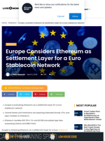 Europe Eyes Ethereum for Euro Stablecoin Layer