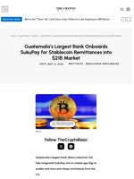 Guatemala’s Largest Bank Onboards SukuPay for Stablecoin Remittances into $21B Market