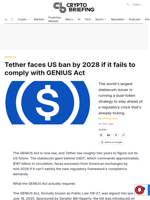 Tether faces US ban by 2028 if it fails to comply with GENIUS Act