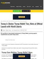 Trump Jr. Denies ‘Trump Wallet’ Ties, Hints at Official Launch with World Liberty