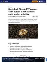 BlackRock Bitcoin ETF records $114 million in net outflows amid market volatility