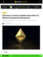 Ethereum Treasury Battle Intensifies as Bitmine Surpasses SharpLink - CoinCentral