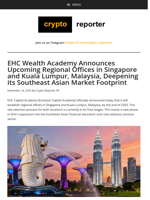 EHC Wealth Academy Announces Upcoming Regional Offices in Singapore and Kuala Lumpur, Malaysia, Deepening its Southeast Asian Market Footprint