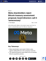 Meta shareholders reject Bitcoin treasury assessment proposal, board directors call it 'unnecessary'
