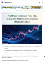 FLUID price rallies as Fluid DEX dominates stablecoin swaps across Ethereum and L2s - CoinJournal