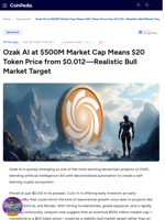 Ozak AI at $500M Market Cap Means $20 Token Price from $0.012—Realistic Bull Market Target