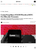 GameStop Buys $512M Worth of BTC For Bitcoin Treasury - Decrypt