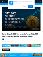 Saylor Breaks 7-Day Silence with Bitcoin Sign, MetaPlanet Buys 797 $BTC: Perfect Time for $HYPER