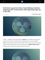 ICOminer Launches New Cloud Mining Contract, Allowing XRP Investments with Daily Earnings Up to $5,184 - Visionary Financial