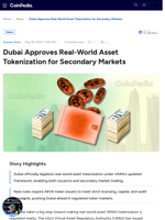 Dubai Approves Real-World Asset Tokenization for Secondary Markets