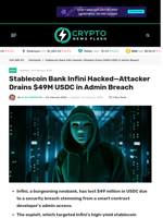 Stablecoin Bank Infini Hacked—Attacker Drains $49M USDC in Admin Breach - Crypto News Flash