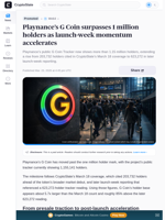 Playnance’s G Coin surpasses 1 million holders as launch-week momentum accelerates
