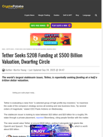 Tether Seeks $20B Funding at $500 Billion Valuation, Dwarfing Circle