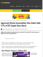 Aggressive Bitcoin Accumulation: New Cohort Adds 3.1% of BTC Supply Since March