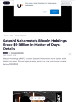 Satoshi Nakamoto's Bitcoin Holdings Erase $9 Billion in Matter of Days: Details - U.Today