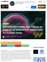 Remittix Becomes Top Gainer In August As Solana ETF News Fails To Sustain Rally | Live Bitcoin News