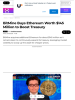 BitMine Buys Ethereum Worth $145 Million to Boost Treasury - U.Today