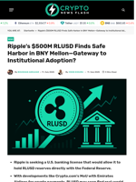 Ripple’s $500M RLUSD Finds Safe Harbor in BNY Mellon—Gateway to Institutional Adoption? - Crypto News Flash