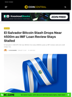 El Salvador Bitcoin Stash Drops Near $500m as IMF Loan Review Stays Stalled