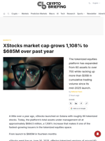 XStocks market cap grows 1,108% to $685M over past year