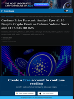 Cardano Price Forecast: Analyst Eyes $1.10 Despite Crypto Crash as Futures Volume Soars and ETF Odds Hit 82%