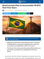 Brazil Unveils Plan to Accumulate 1M BTC Over Five Years