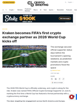 Kraken becomes FIFA's first crypto exchange partner as 2026 World Cup kicks off