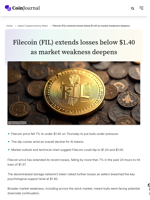 Filecoin (FIL) extends losses below $1.40 as market weakness deepens - CoinJournal