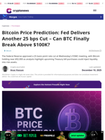 Bitcoin Price Prediction: Fed Delivers Another 25 bps Cut - Can BTC Finally Break Above $100K?