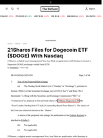 21Shares Files for Dogecoin ETF ($DOGE) With Nasdaq - 