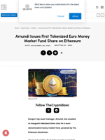 Amundi Issues First Tokenized Euro Money Market Fund Share on Ethereum