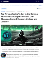 Top 3 Altcoins for Altseason: Ethereum, Unilabs, Cardano - Analyst Predictions