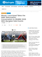 Mosaic Launchpad Takes the RWA Tokenization Conversation to SEABW 2026 With Bangkok Side Events