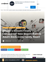 Satoshi Finally Unmasked? Report Names Adam Back, BTC React