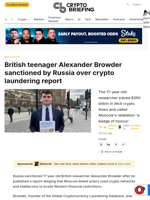 British teenager Alexander Browder sanctioned by Russia over crypto laundering report
