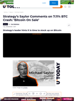 Strategy’s Saylor Comments on 7.11% BTC Crash: ‘Bitcoin On Sale’