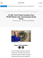 US SEC Can’t Protect Investors from TRUMP Meme Coin: Commissioner Hester Pierce