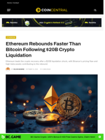Ethereum Rebounds Faster Than Bitcoin Following $20B Crypto