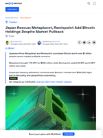 Japan Rescue: Metaplanet, Remixpoint Add Bitcoin Holdings Despite Market Pullback - BeInCrypto