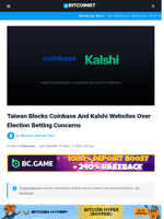 Taiwan Blocks Coinbase And Kalshi Websites Over Election Betting Concerns | Bitcoinist.com