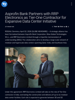 Asprofin Bank Partners with RRP Electronics as Tier-One Contractor for Expansive Data Center Initiative | Visionary Financial