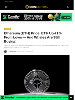 Ethereum (ETH) Price: ETH Up 41% From Lows — And Whales Are Still Buying - CoinCentral