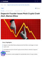Dogecoin Founder Issues Mock Crypto Crash Alert, Blames Zillow