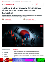 Upbit at Risk of Historic $131.5B Fine: South Korean Lawmaker Drops Bombshell - Coinspeaker