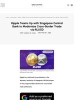 Ripple Teams Up with Singapore Central Bank to Modernize Cross-Border Trade via RLUSD